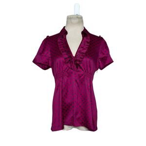 Banana Republic fuchsia gray polka dots short sleeves blouse size 4